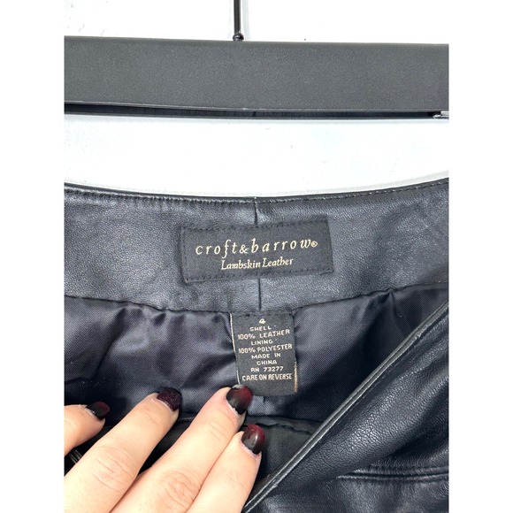 Vintage 90s Lambskin Leather skirt womens 4 black Above Knee preppy croft barrow - Picture 4 of 9